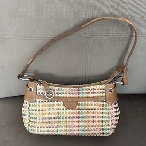 Fossil Multi-Color Woven Shoulder Bag with Brown Accents